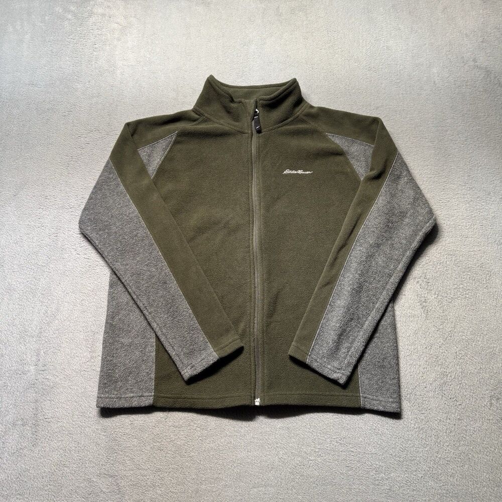 Eddie Bauer Youth Boys Medium 10/12 Full Zip Fleece Jacket Green Gray Colorblock